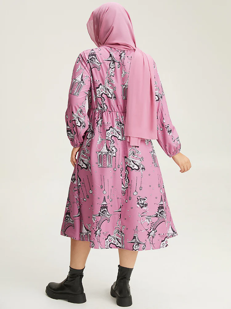 Halloween Print Chiffon Lantern Sleeve Wrap Dress - Image 4