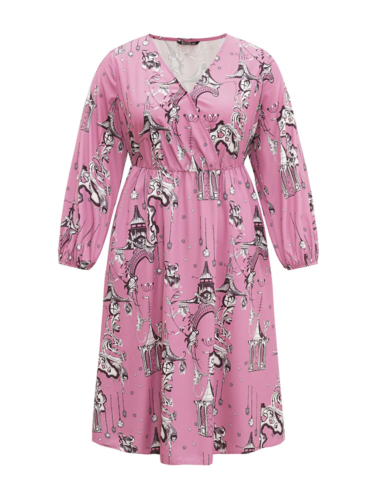 Halloween Print Chiffon Lantern Sleeve Wrap Dress - Image 8