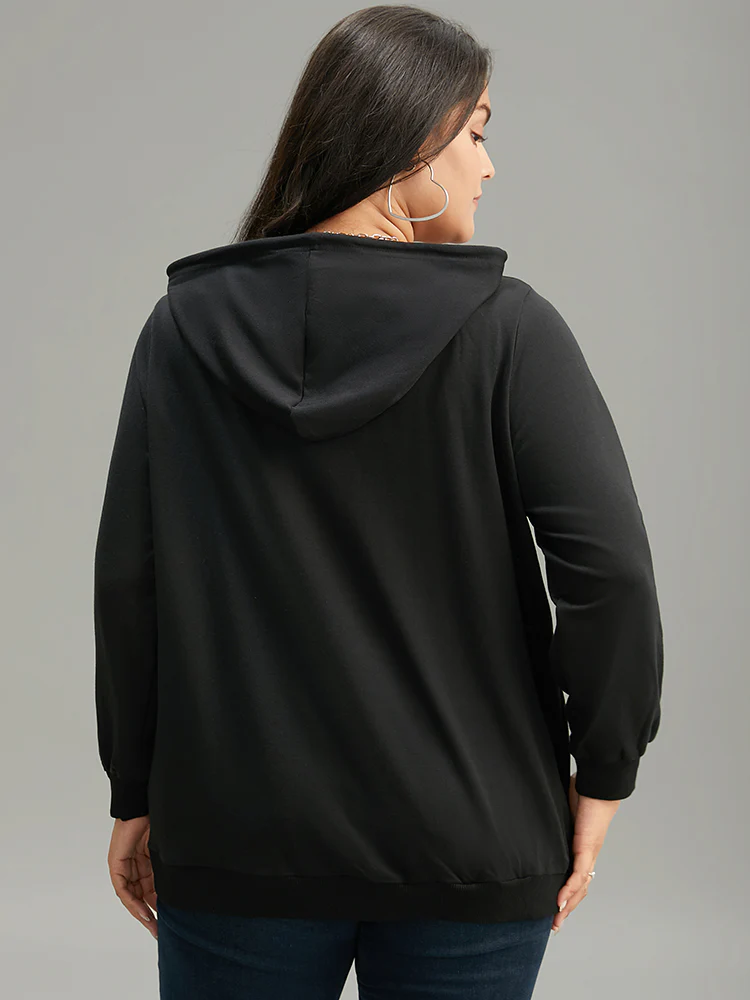 Halloween Print Rhinestone Drawstring Hooded Zipper Sweatshirt - Image 2