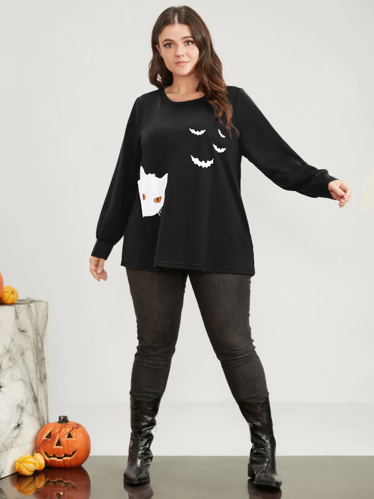 Halloween Print Round Neck Drop Shoulder Sweatshirt - Image 2