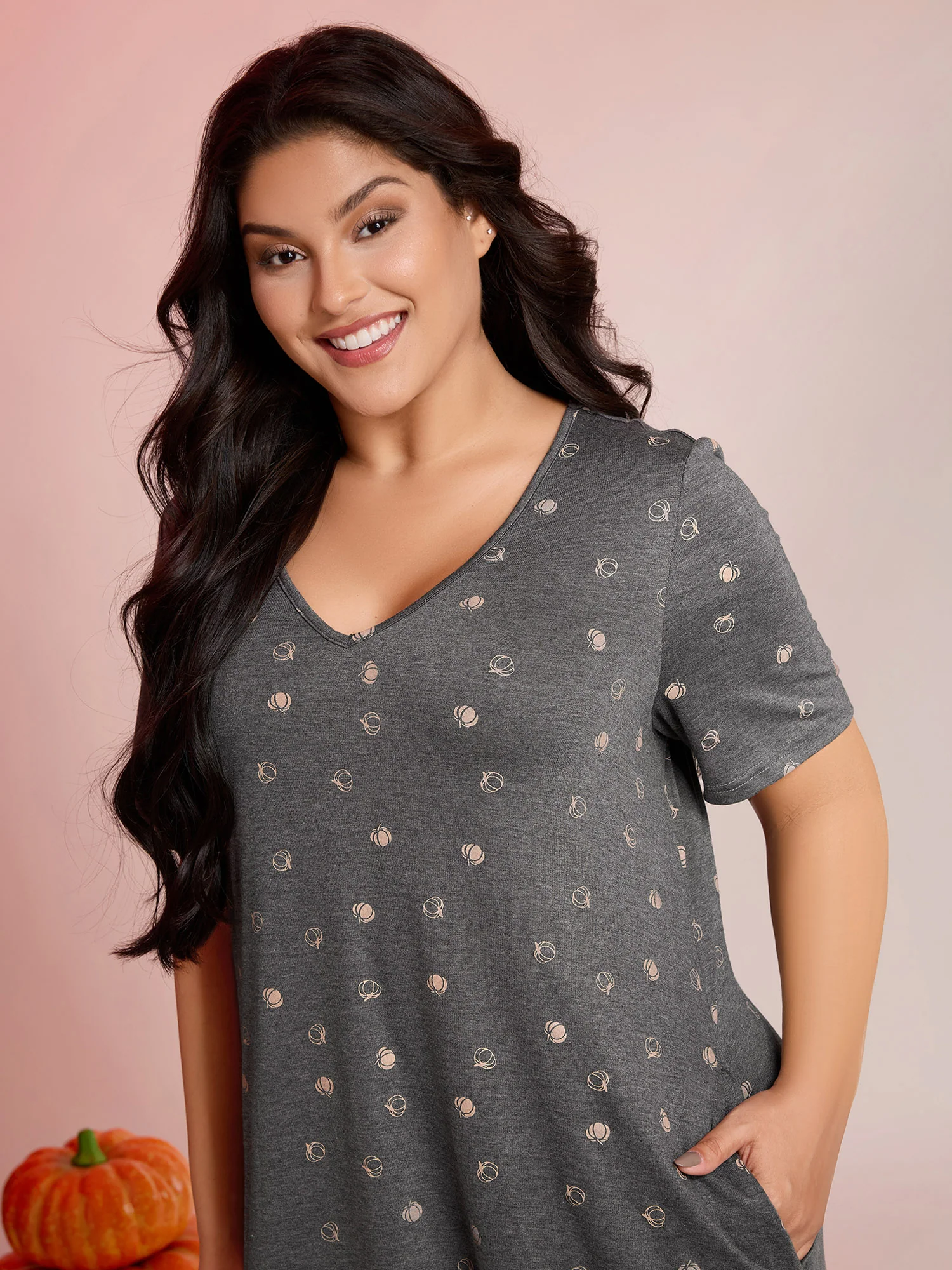 Halloween Print Stretchy V-Neck Lounge Dress - Image 2