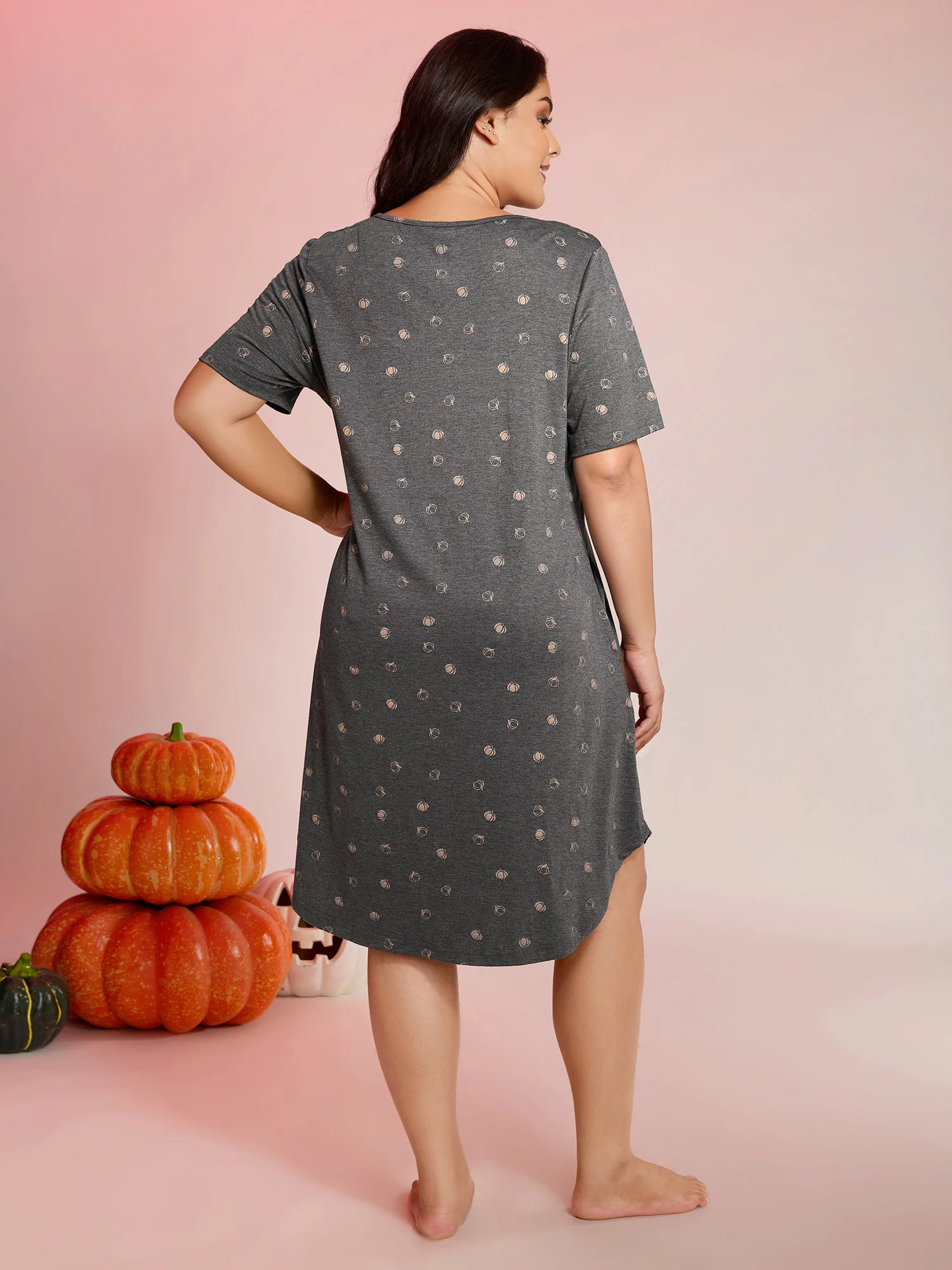 Halloween Print Stretchy V-Neck Lounge Dress - Image 4