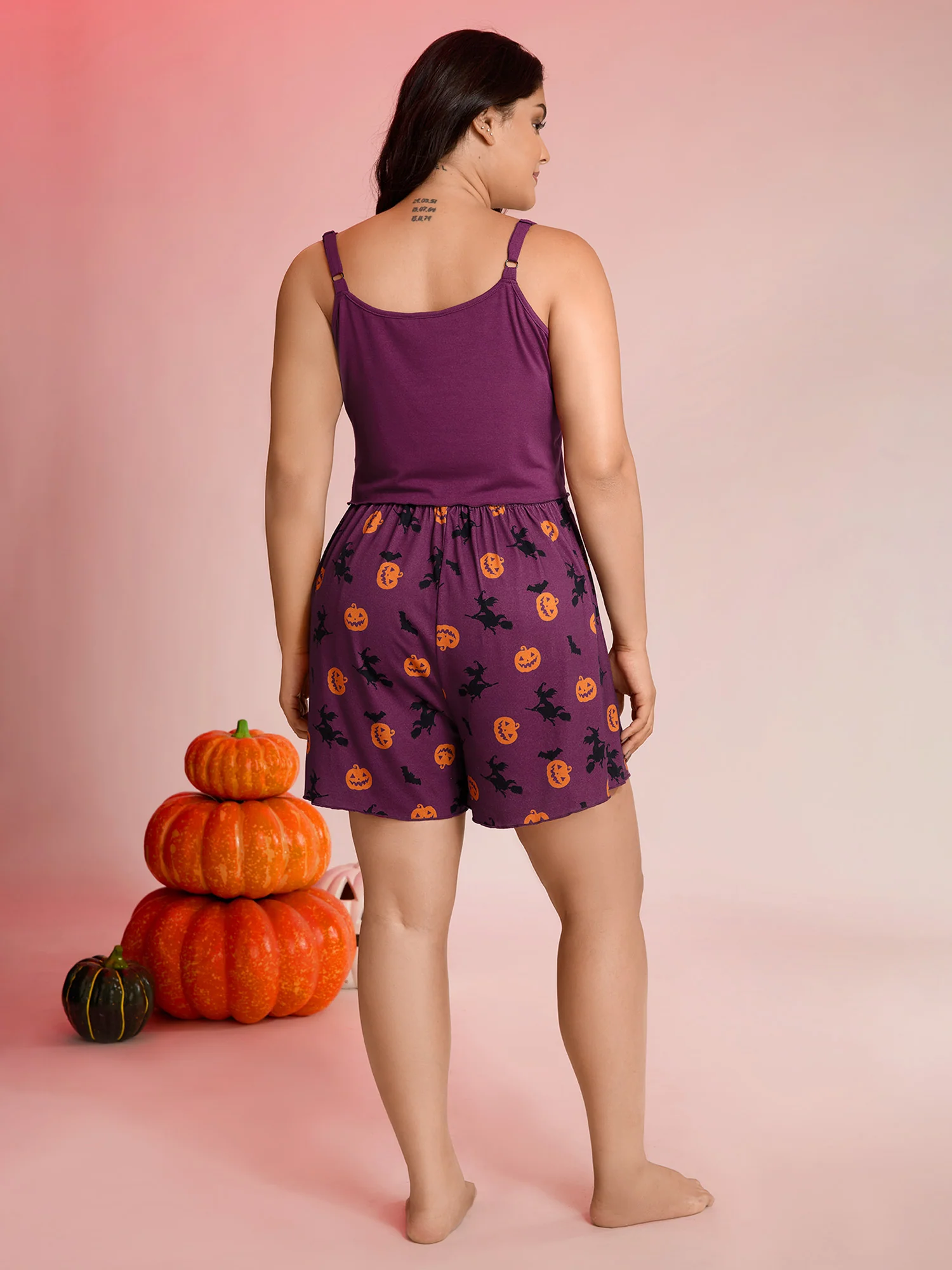 Halloween Print Stretchy Waist Loungewear Set - Image 5