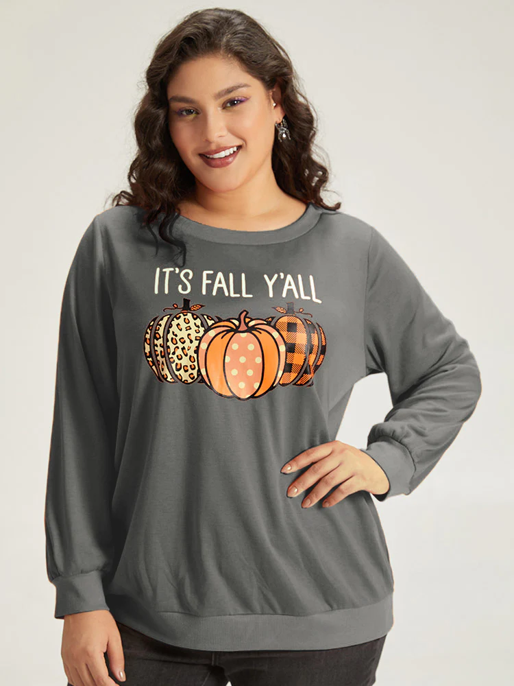 Halloween Pumpkin Crew Neck Elastic Cuffs Sweatshirt - Image 10