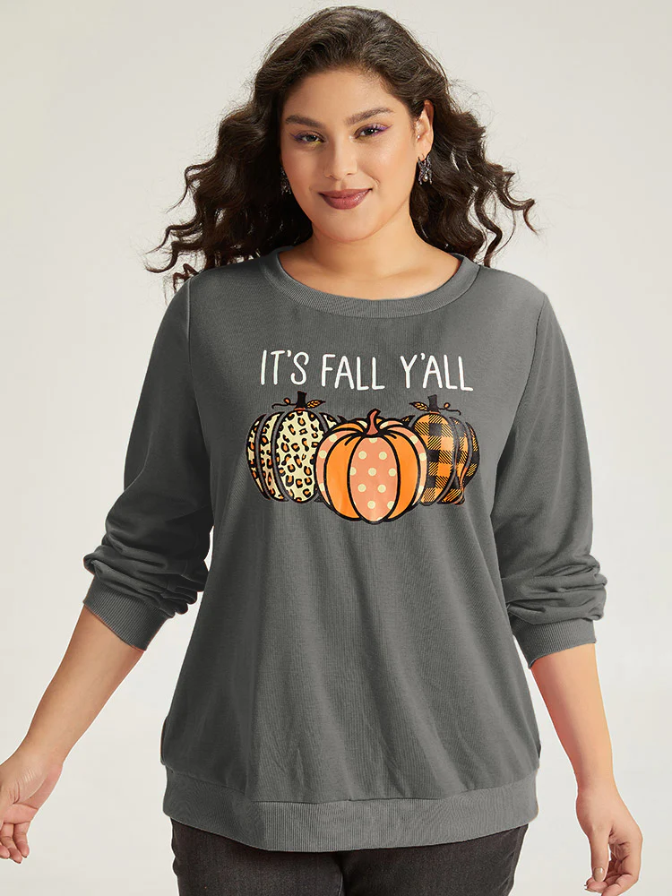 Halloween Pumpkin Crew Neck Elastic Cuffs Sweatshirt - Image 11