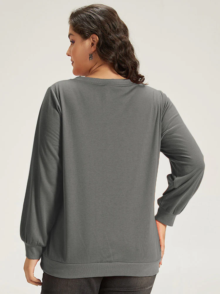 Halloween Pumpkin Crew Neck Elastic Cuffs Sweatshirt - Image 12