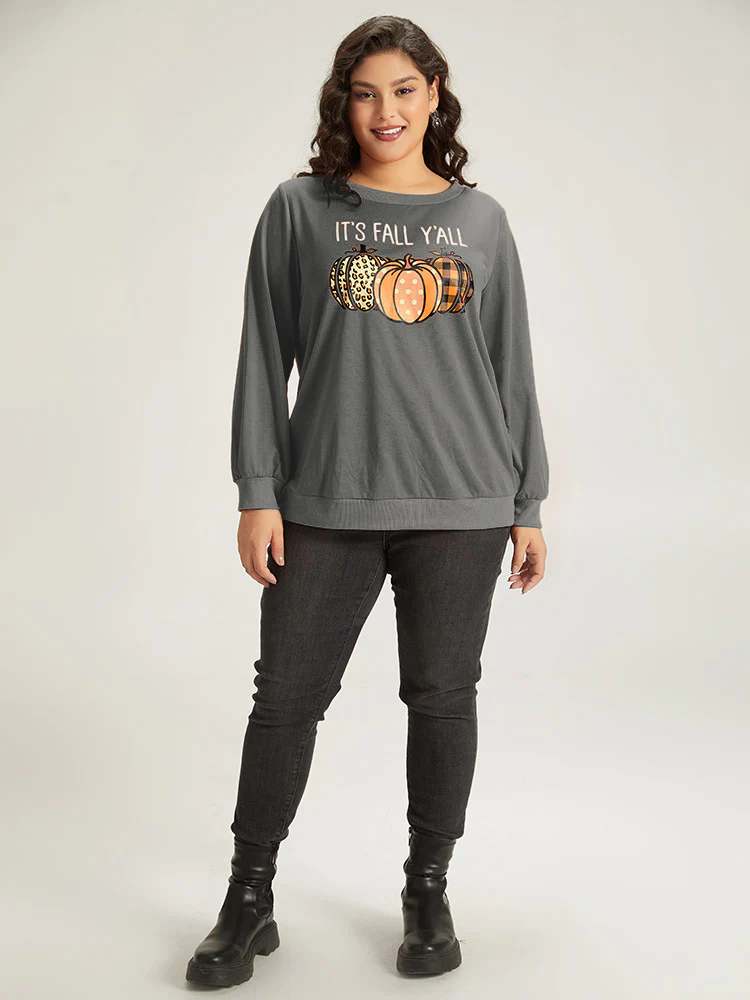 Halloween Pumpkin Crew Neck Elastic Cuffs Sweatshirt - Image 13