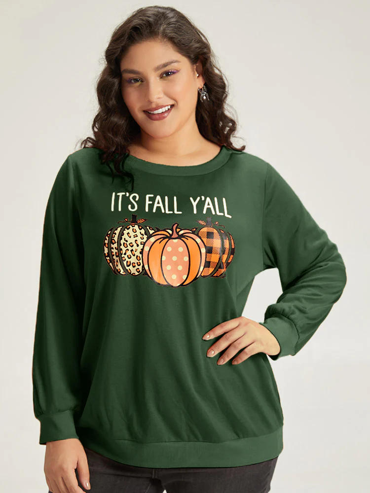 Halloween Pumpkin Crew Neck Elastic Cuffs Sweatshirt - Image 14