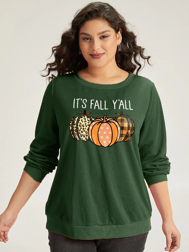 Halloween Pumpkin Crew Neck Elastic Cuffs Sweatshirt - Image 15