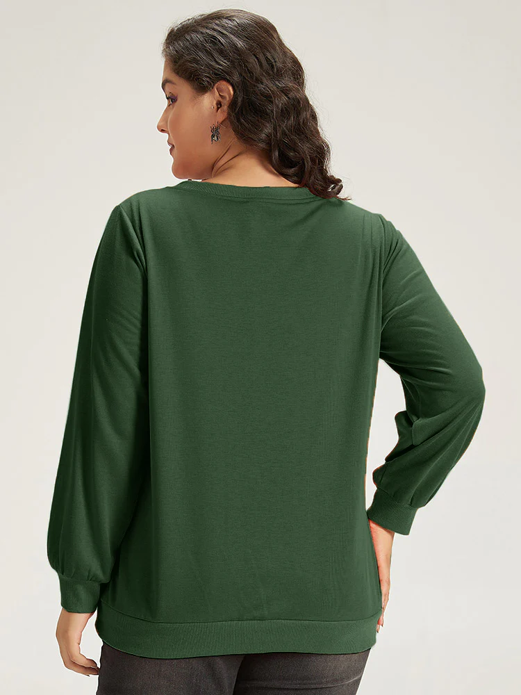 Halloween Pumpkin Crew Neck Elastic Cuffs Sweatshirt - Image 16