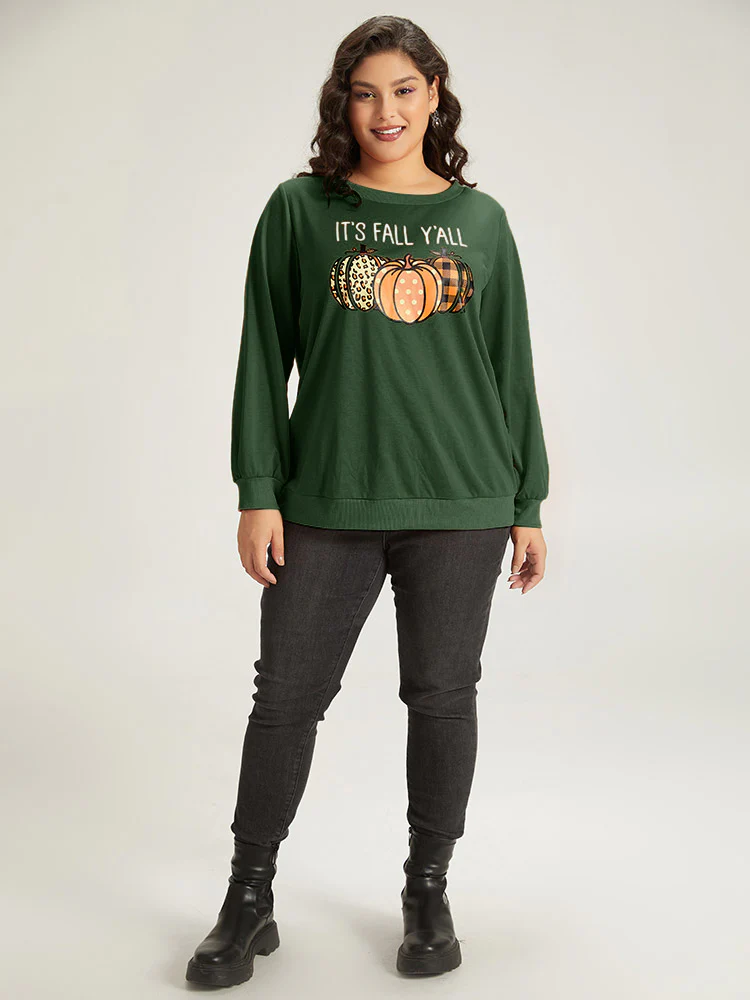 Halloween Pumpkin Crew Neck Elastic Cuffs Sweatshirt - Image 17