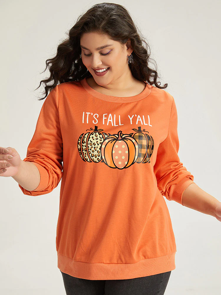 Halloween Pumpkin Crew Neck Elastic Cuffs Sweatshirt - Image 4