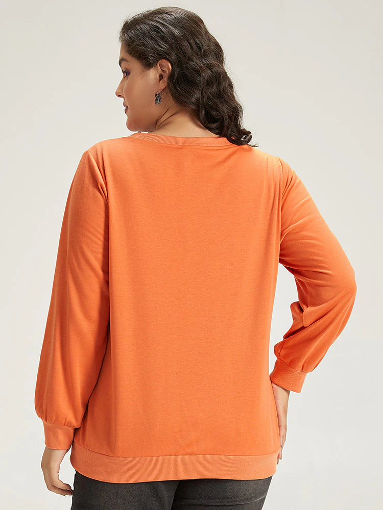 Halloween Pumpkin Crew Neck Elastic Cuffs Sweatshirt - Image 5