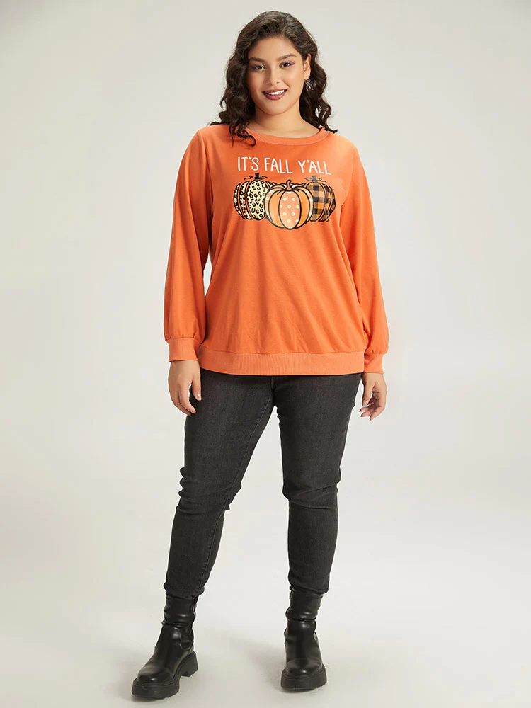 Halloween Pumpkin Crew Neck Elastic Cuffs Sweatshirt - Image 6