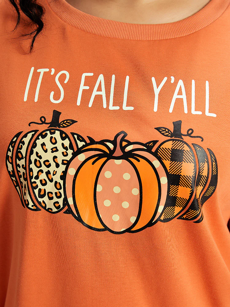 Halloween Pumpkin Crew Neck Elastic Cuffs Sweatshirt - Image 7