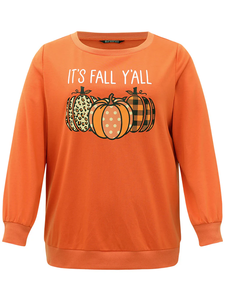 Halloween Pumpkin Crew Neck Elastic Cuffs Sweatshirt - Image 9