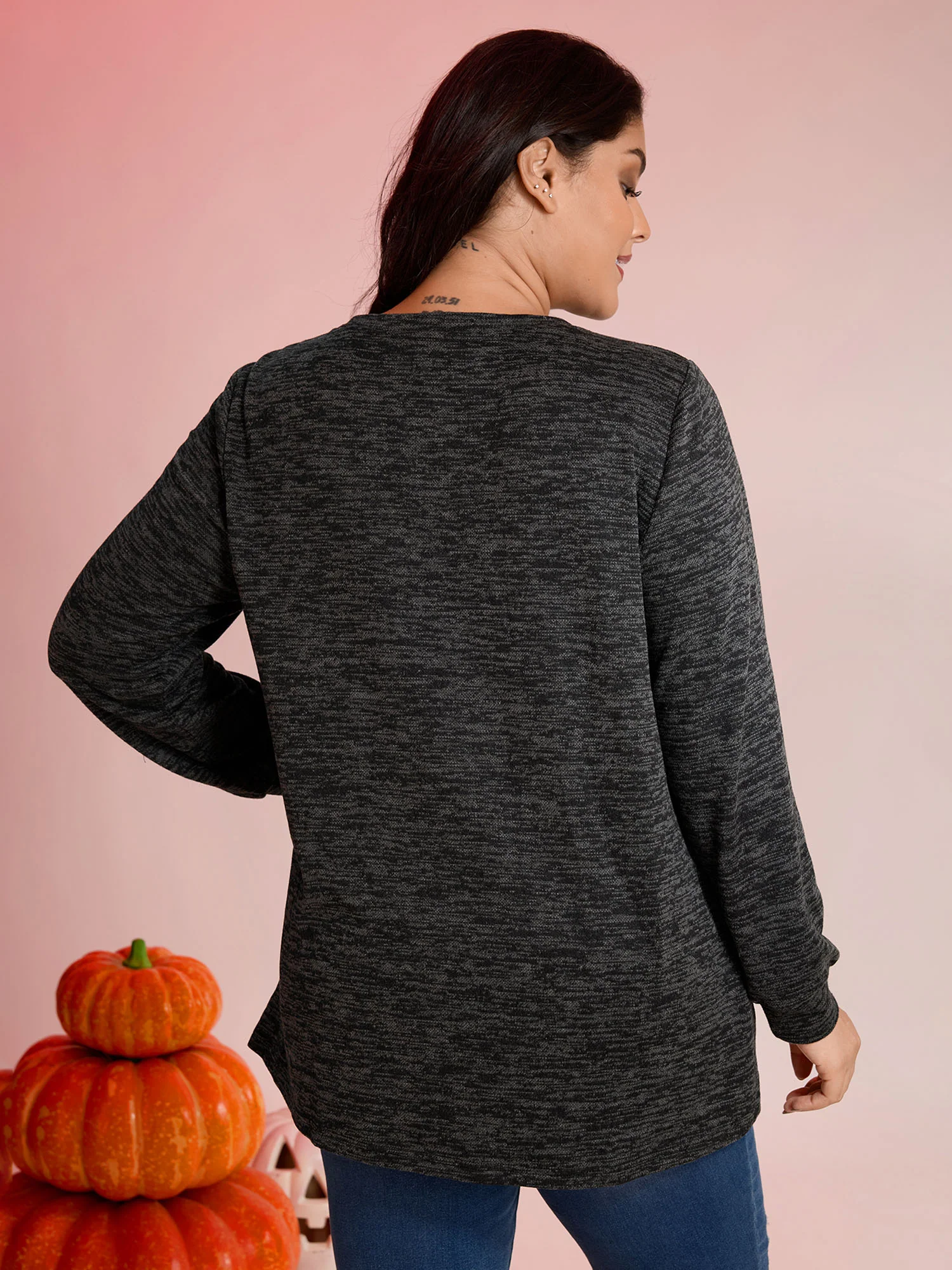 Halloween Pumpkin Floral Pockets Tunic Top - Image 4