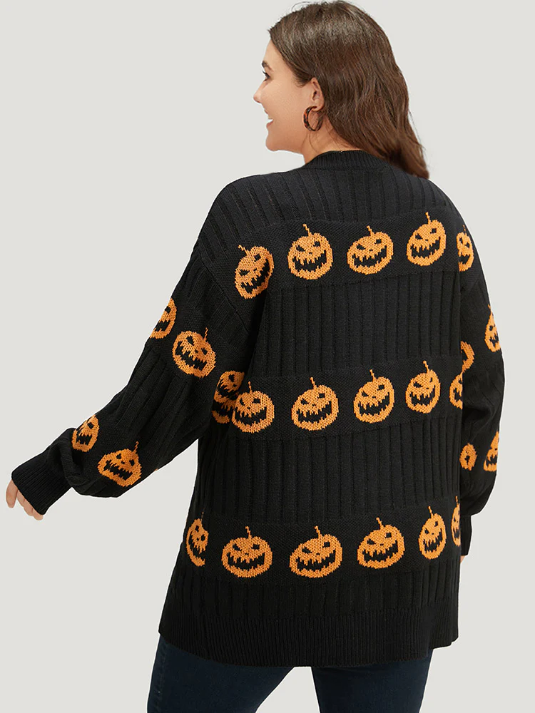 Halloween Pumpkin Graphic Open Front Cardigan - Image 2