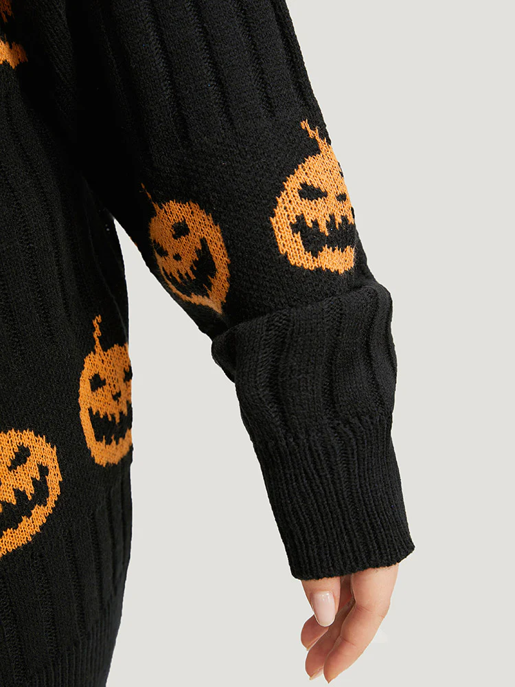 Halloween Pumpkin Graphic Open Front Cardigan - Image 7