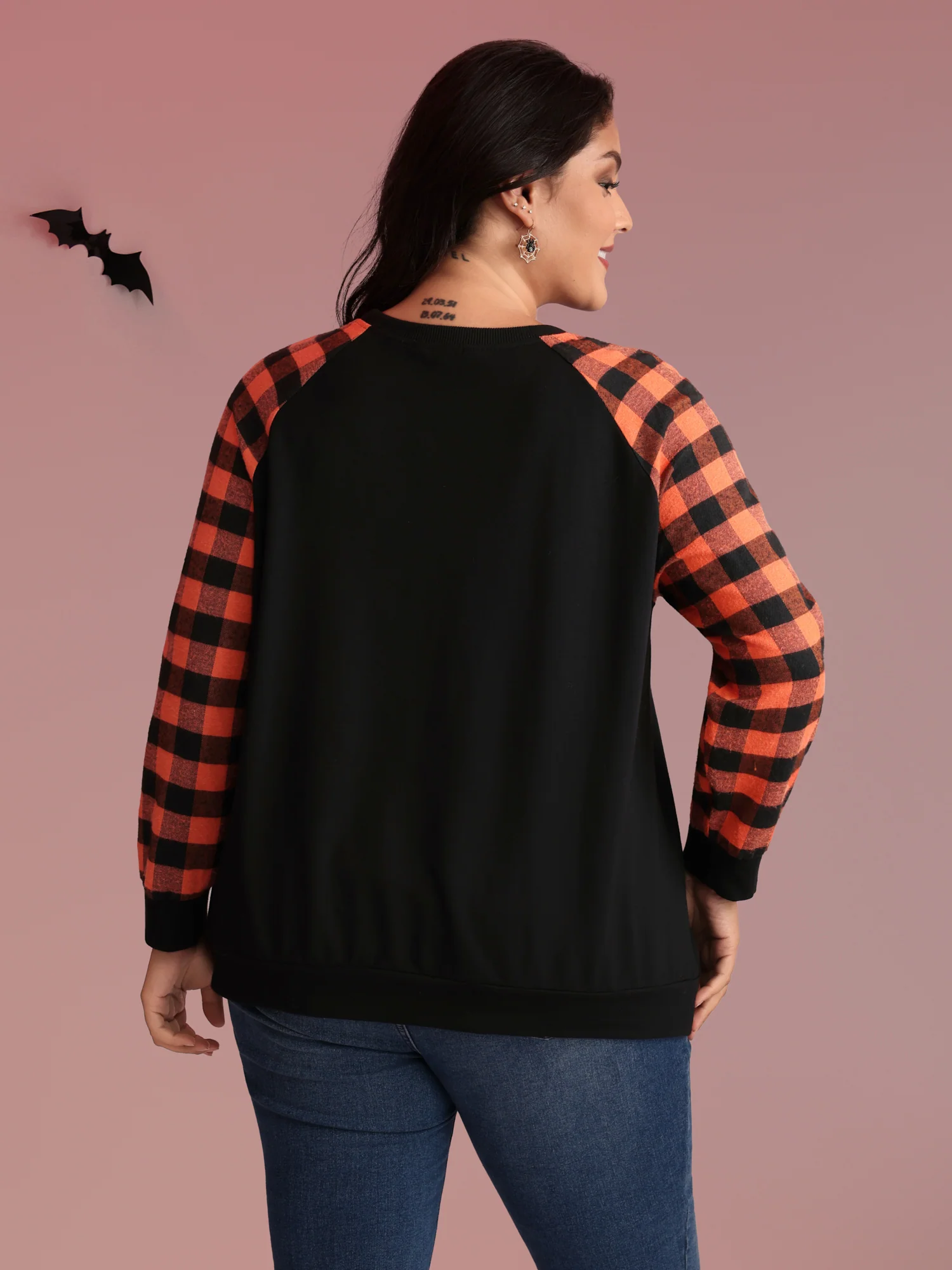 Halloween Pumpkin Plaid Stretchy Sweatshirt - Image 4