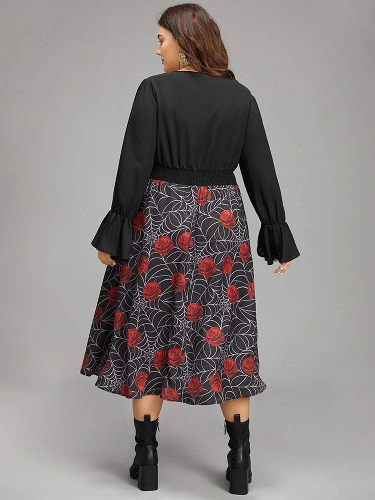 Halloween Rose Ruffles Shirred Elastic Waist Dress - Image 4