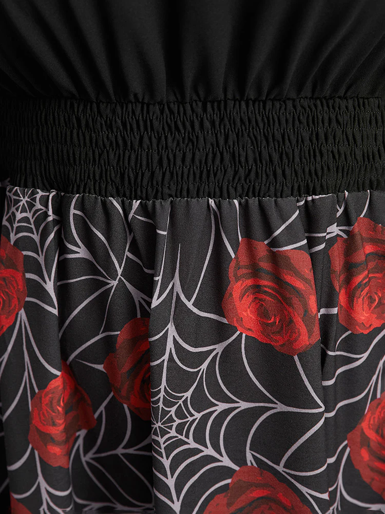 Halloween Rose Ruffles Shirred Elastic Waist Dress - Image 6
