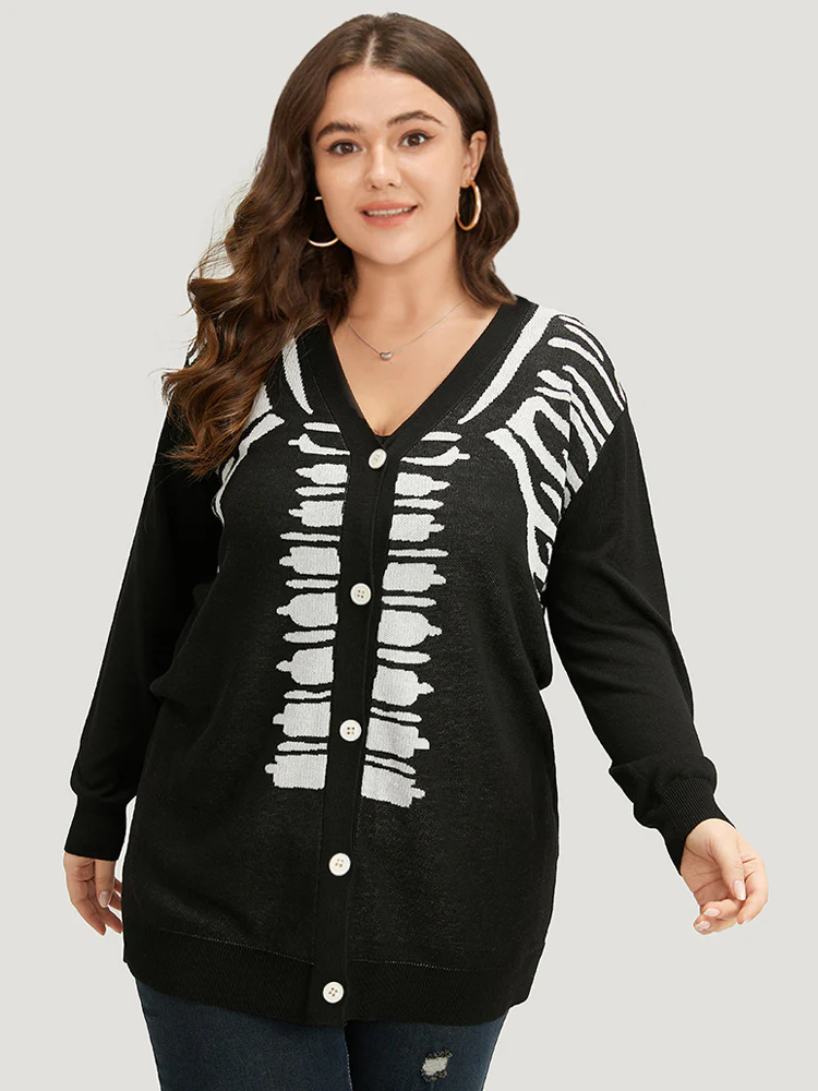 Halloween Skull Print Slightly Stretchy Cardigan - Image 3