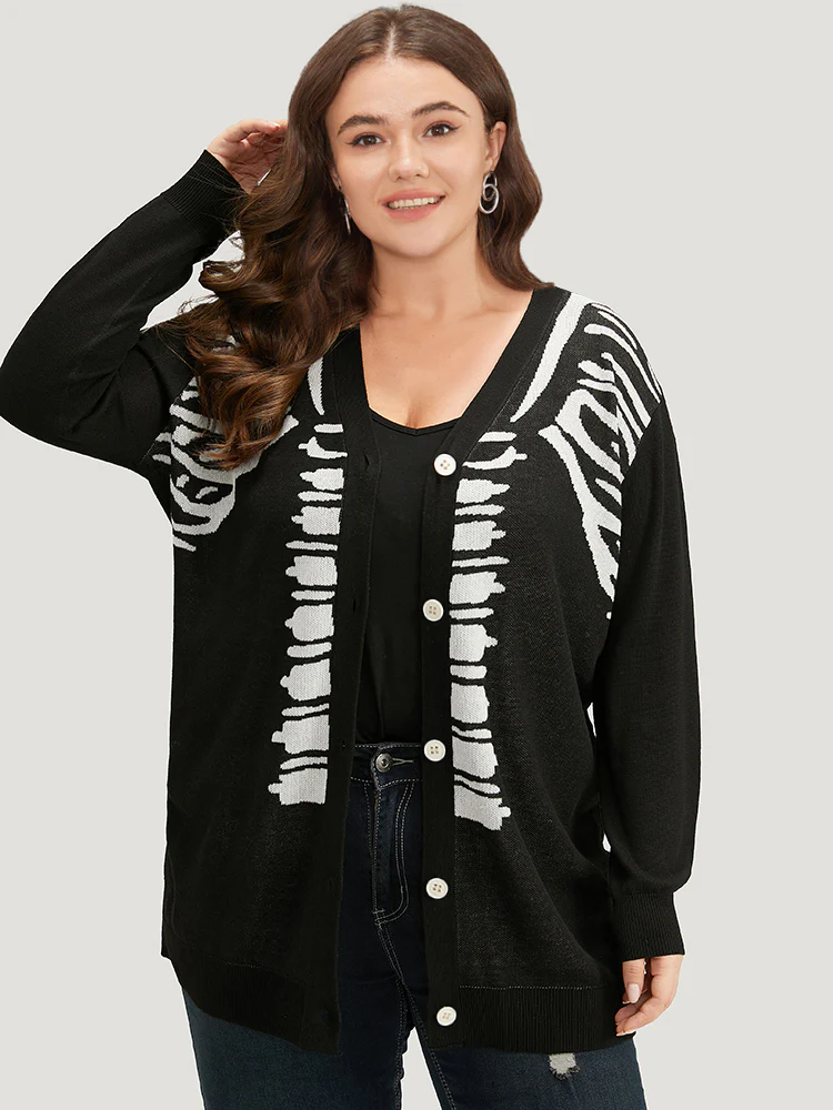 Halloween Skull Print Slightly Stretchy Cardigan - Image 4