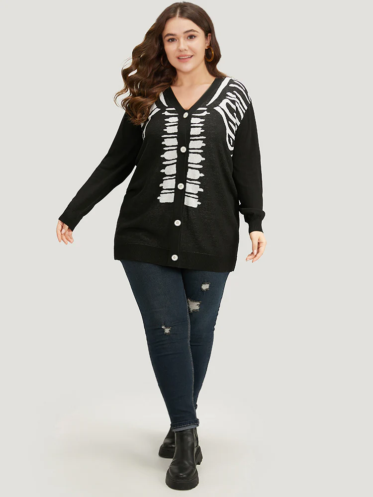 Halloween Skull Print Slightly Stretchy Cardigan - Image 6