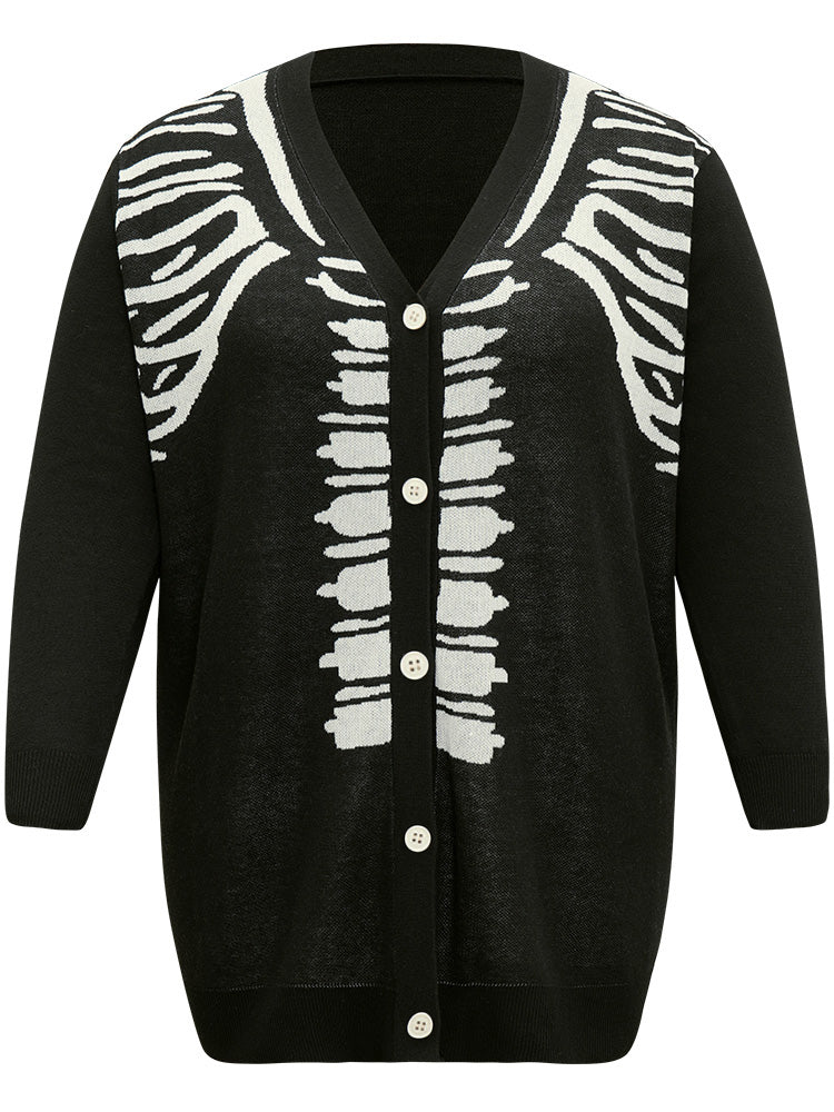 Halloween Skull Print Slightly Stretchy Cardigan - Image 8
