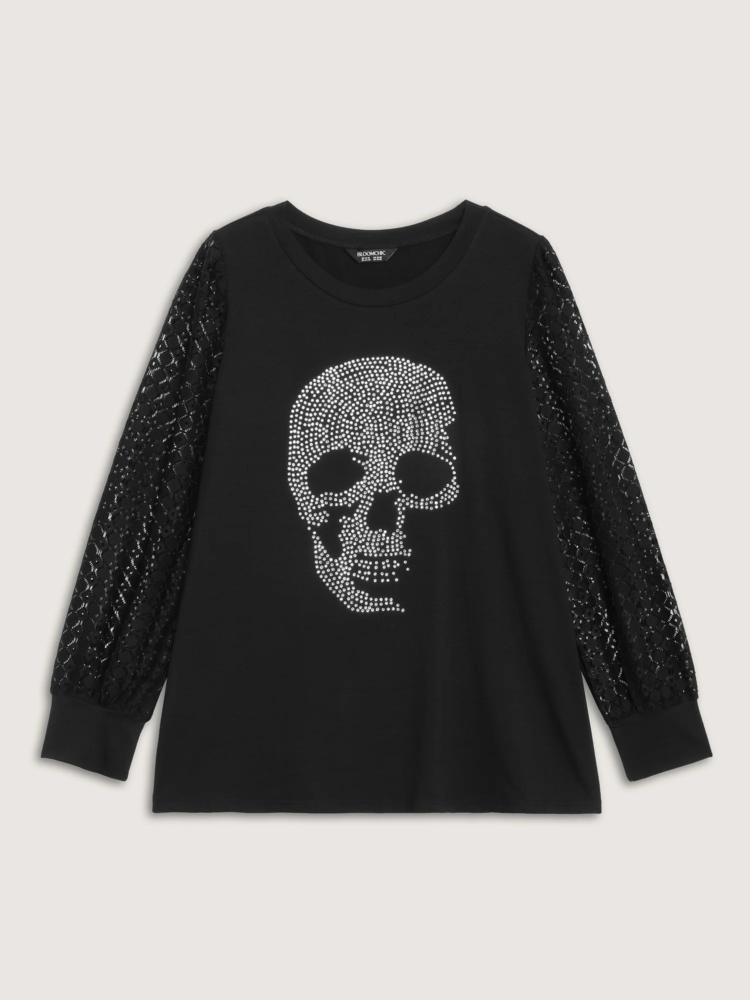Halloween Skull Shimmery Rhinestones Lace T-Shirt - Image 5