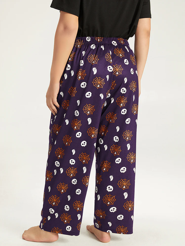 Halloween Skull & Spiderweb Print Pocket Pajama Bottoms - Image 10