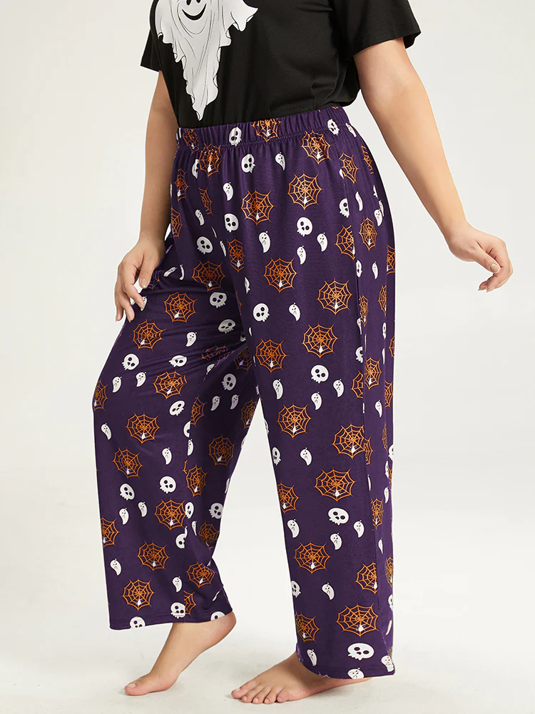 Halloween Skull & Spiderweb Print Pocket Pajama Bottoms - Image 11