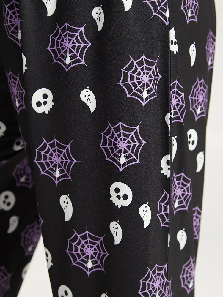 Halloween Skull & Spiderweb Print Pocket Pajama Bottoms - Image 7