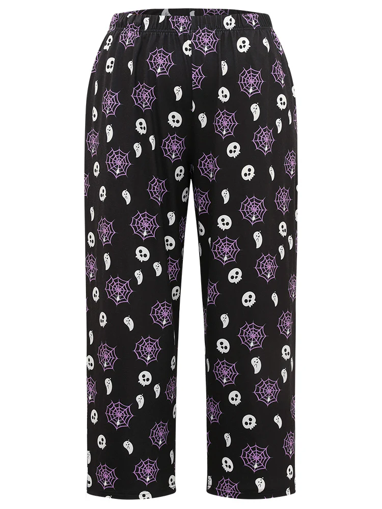 Halloween Skull & Spiderweb Print Pocket Pajama Bottoms - Image 8