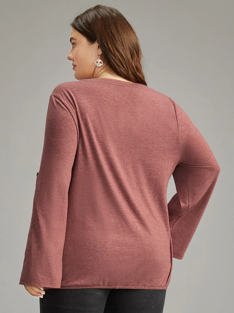 Halloween Solid Tab Sleeve Plicated Detail T-shirt - Image 2