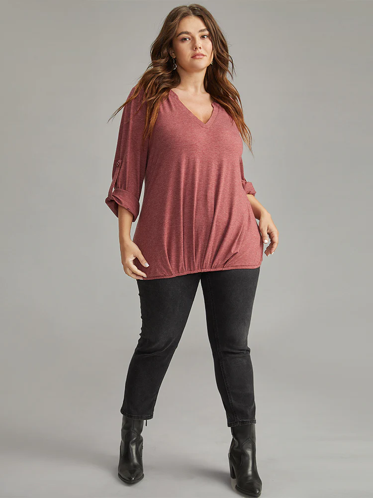 Halloween Solid Tab Sleeve Plicated Detail T-shirt - Image 4