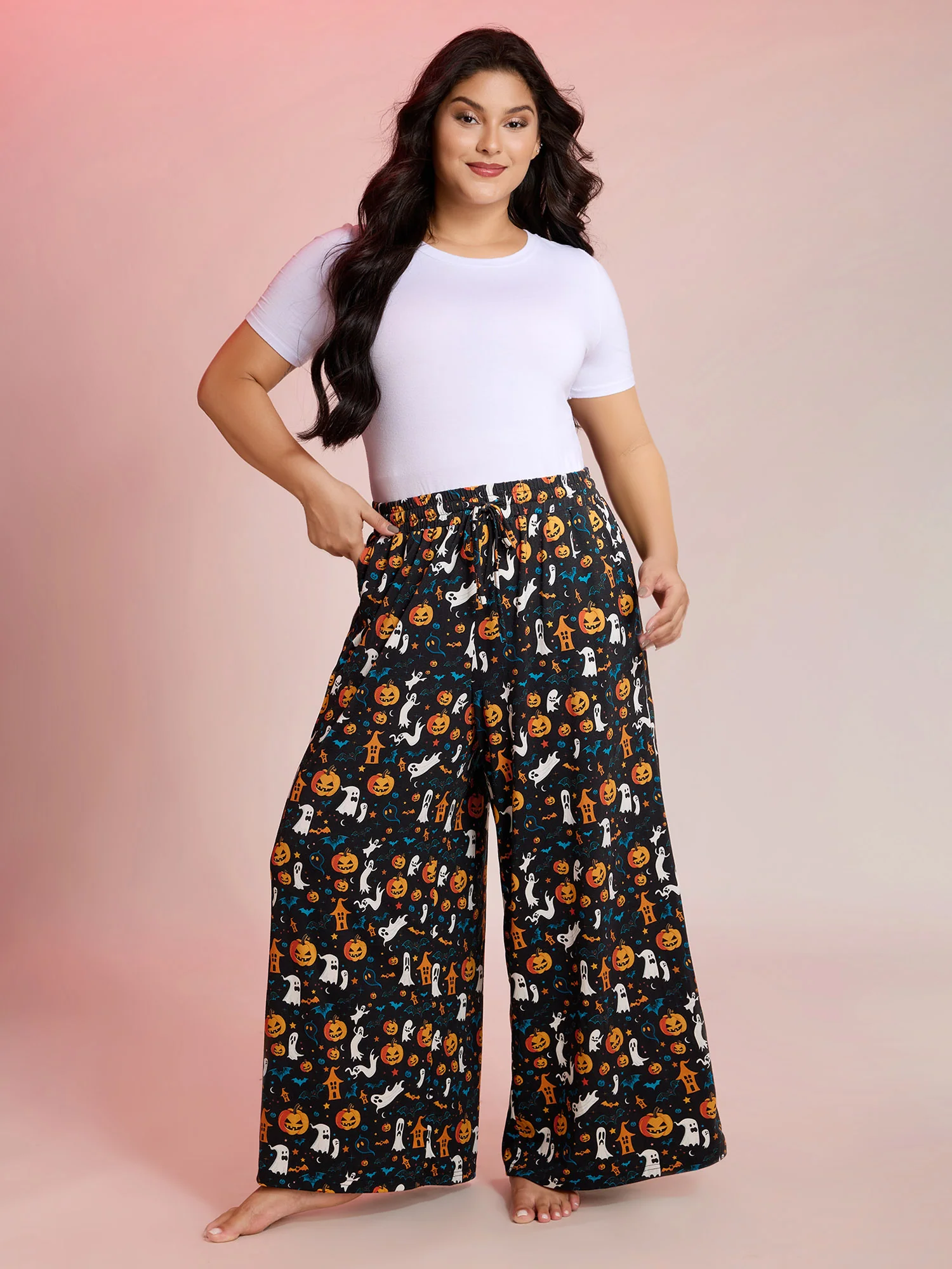 Halloween Spiced Print Waist-Tie Lounge Pants - Image 2