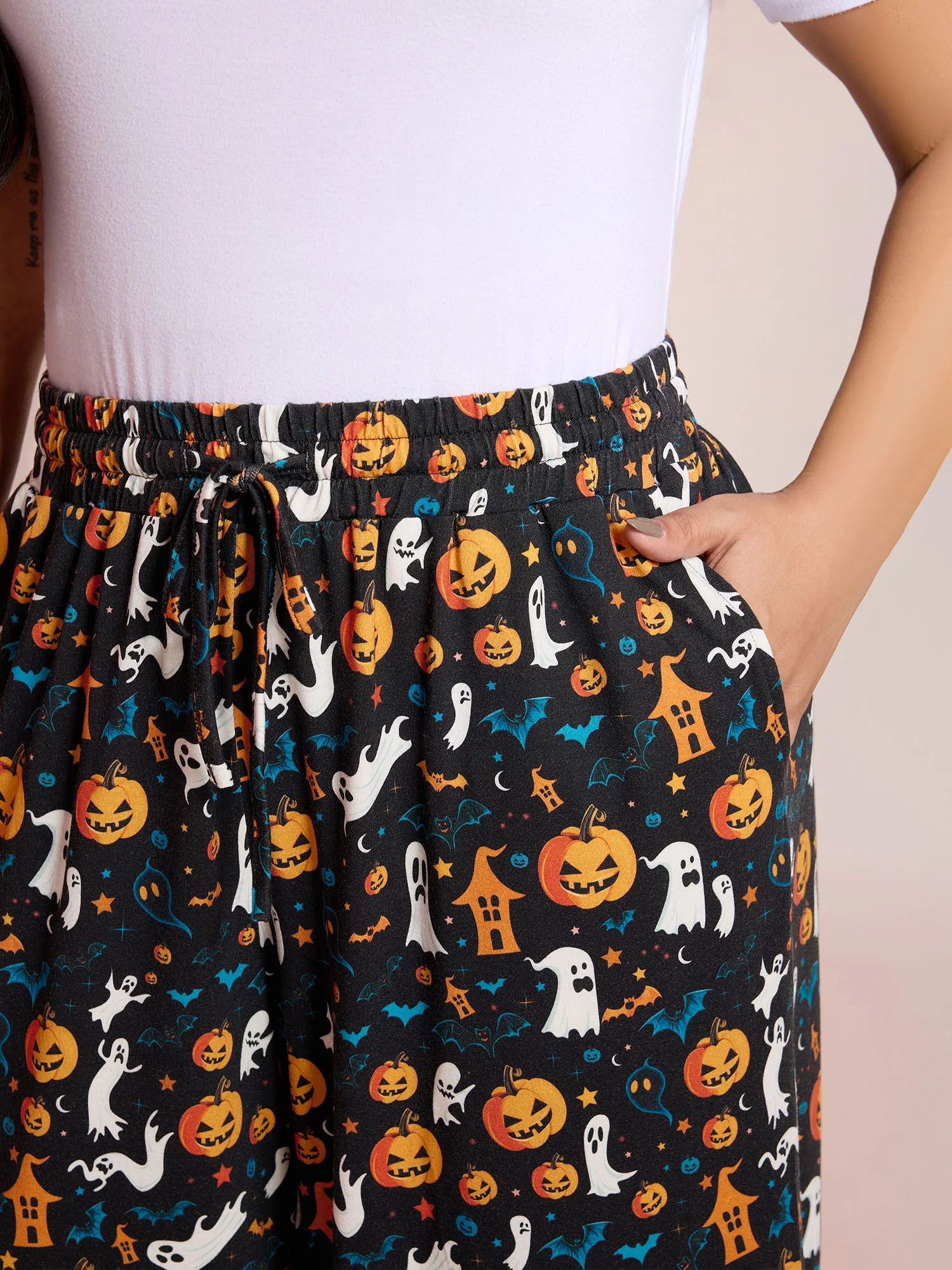 Halloween Spiced Print Waist-Tie Lounge Pants - Image 4