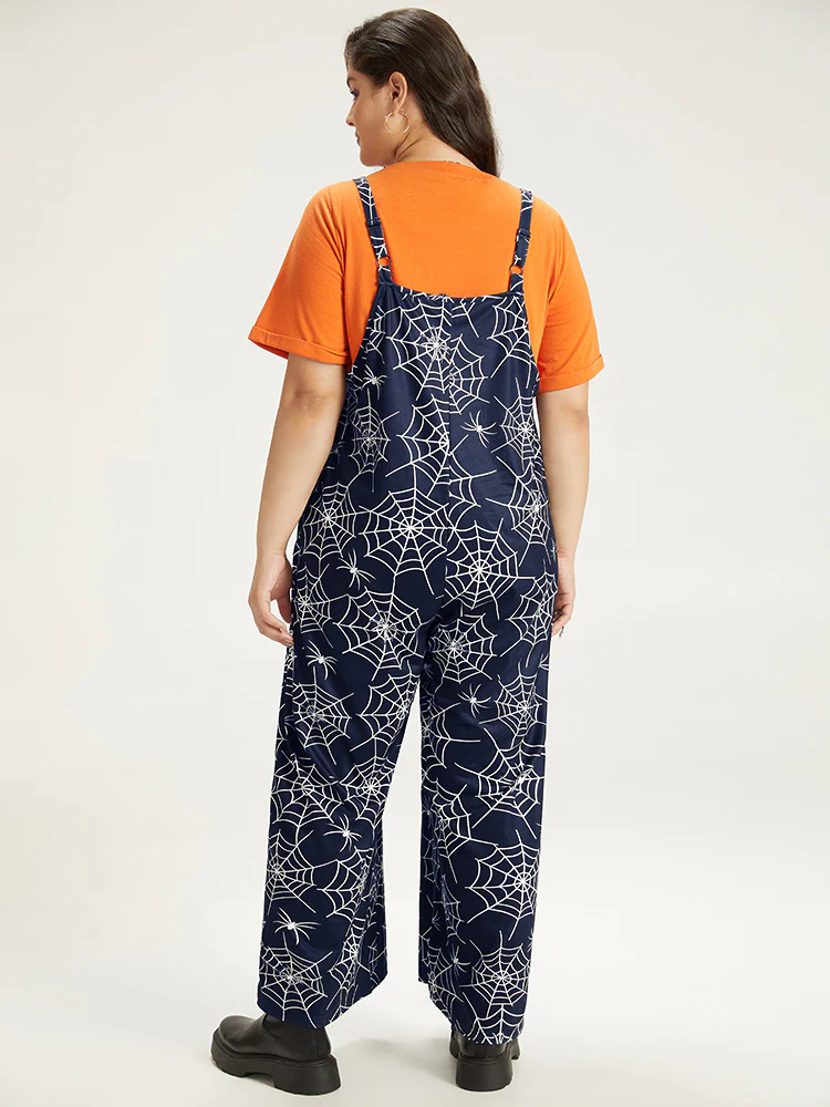 Halloween Spider Web Print Pocket Overall Cami Jumpsuit - Image 12