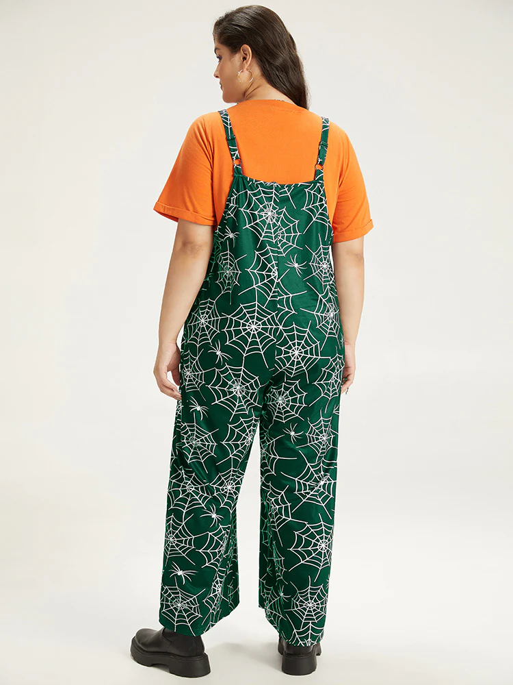 Halloween Spider Web Print Pocket Overall Cami Jumpsuit - Image 16