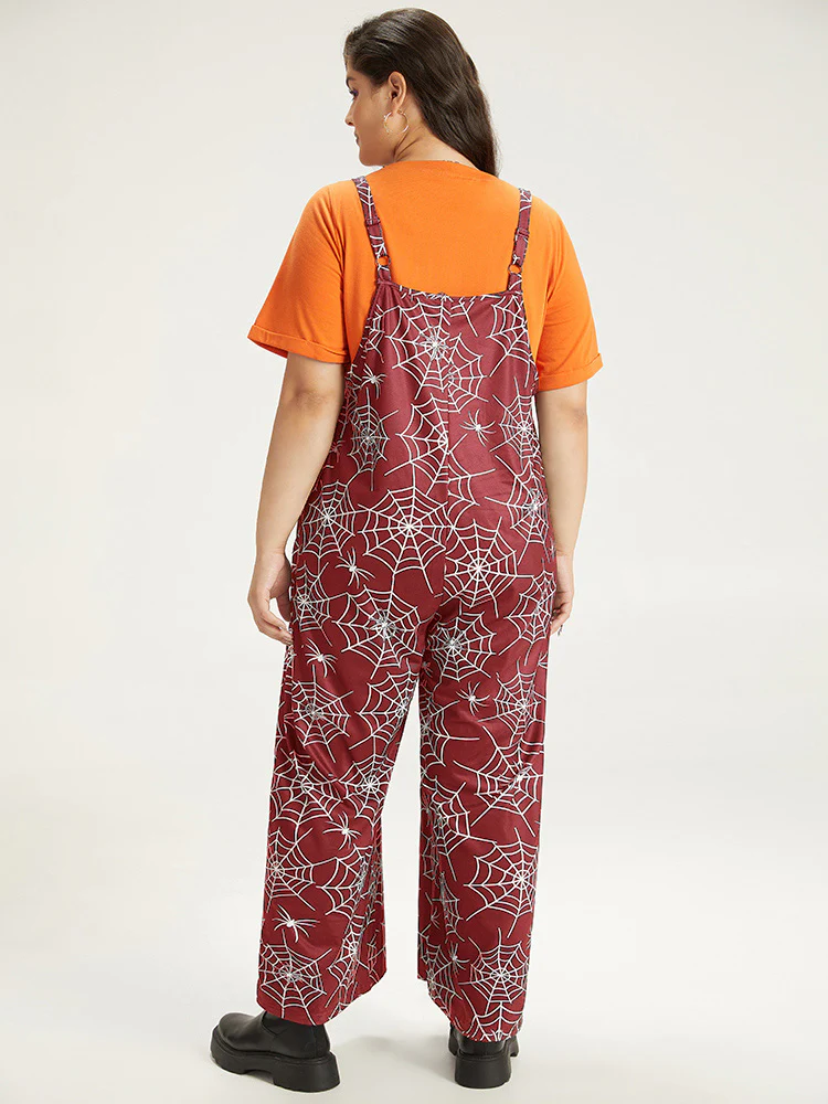 Halloween Spider Web Print Pocket Overall Cami Jumpsuit - Image 21