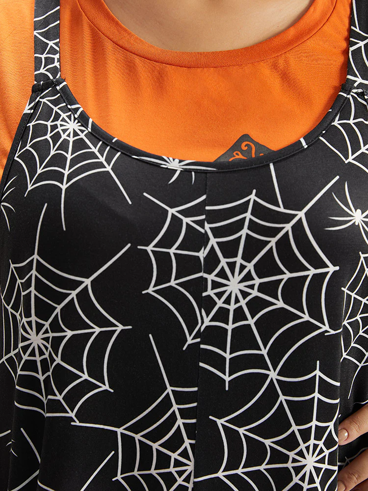 Halloween Spider Web Print Pocket Overall Cami Jumpsuit - Image 6