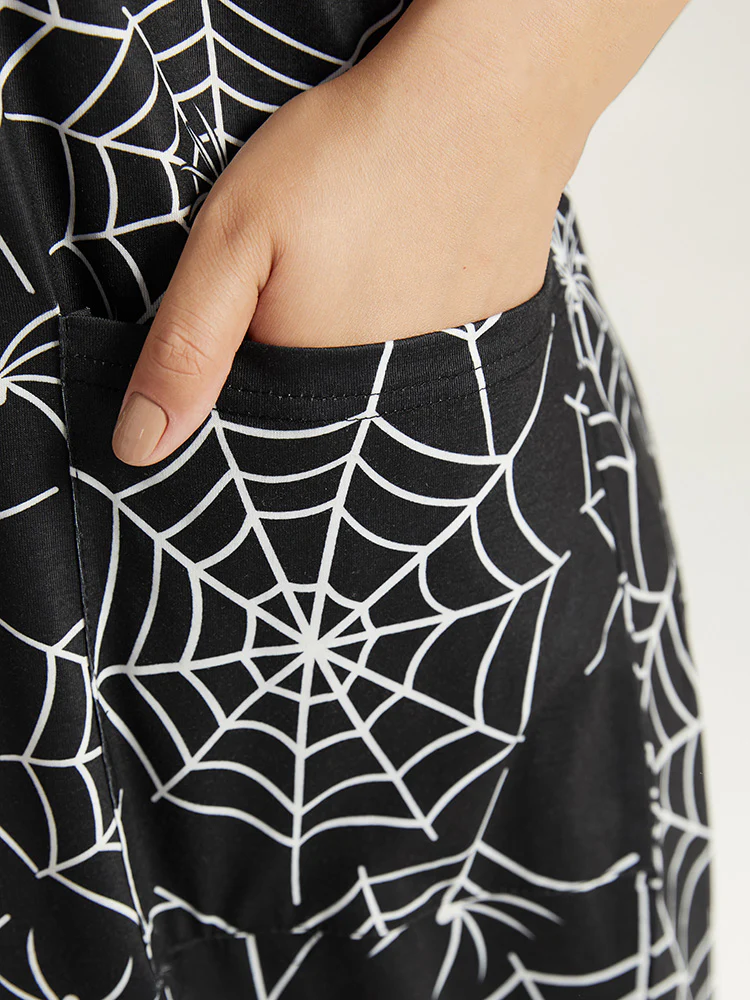 Halloween Spider Web Print Pocket Overall Cami Jumpsuit - Image 8