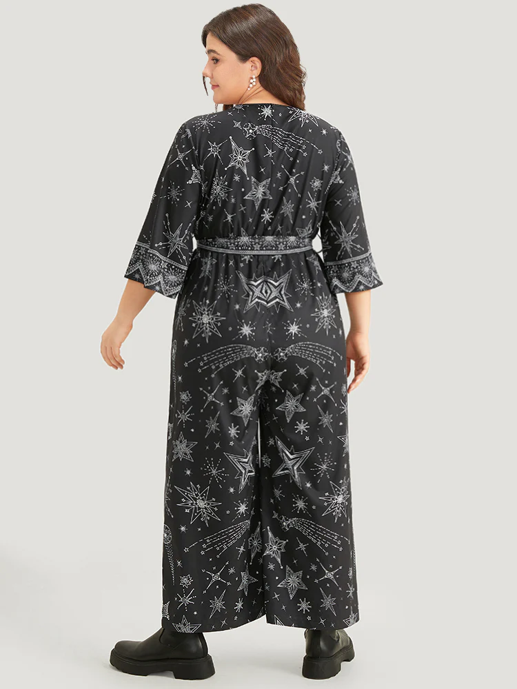 Halloween Star Print Belted V Neck Jumpsuit - Image 3