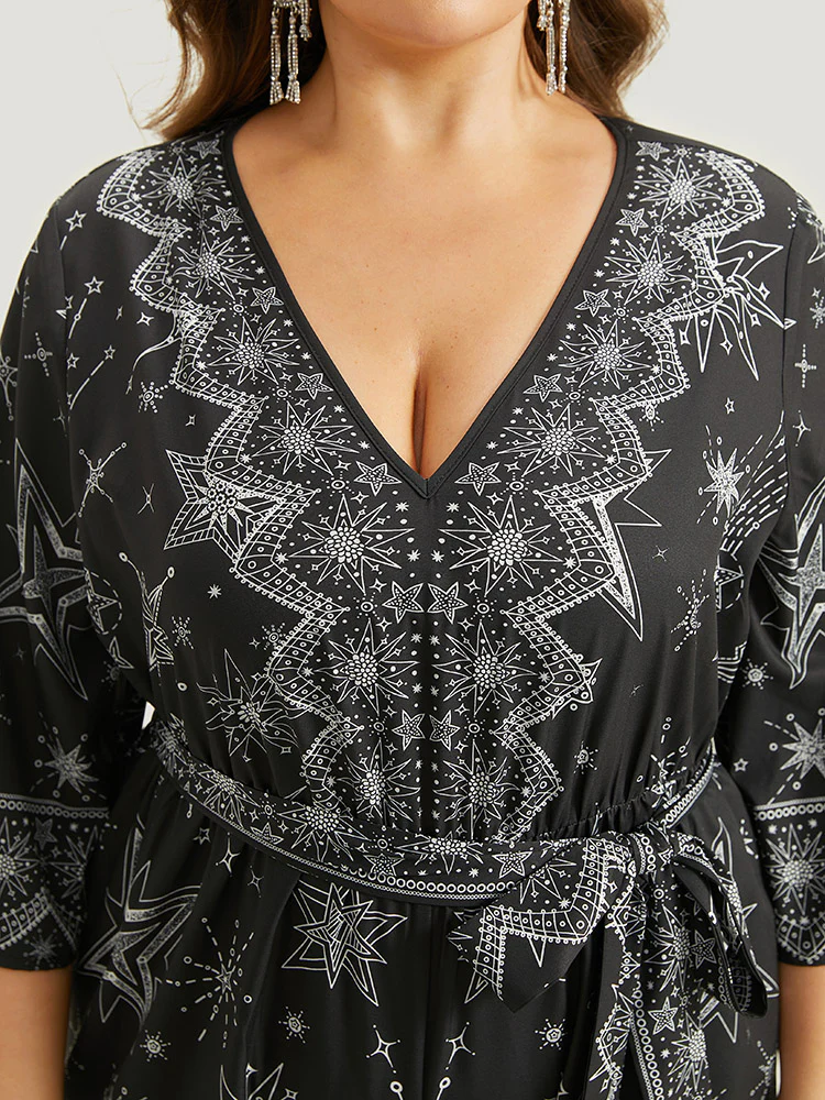 Halloween Star Print Belted V Neck Jumpsuit - Image 5