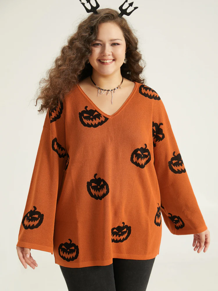 Halloween V Neck Bell Sleeve Pullover - Image 11