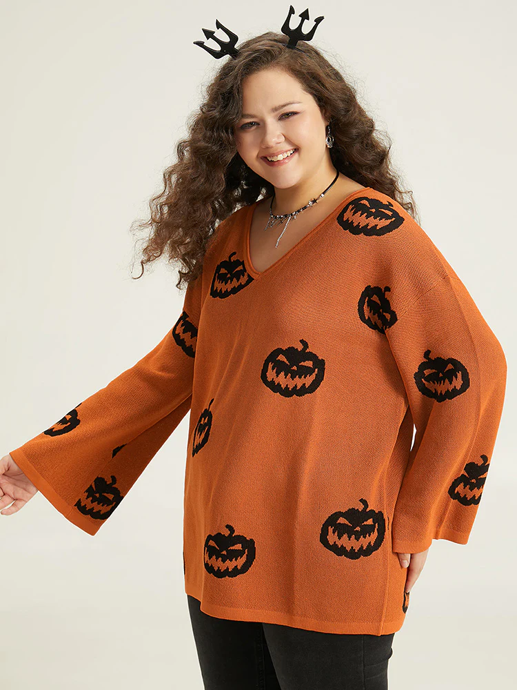 Halloween V Neck Bell Sleeve Pullover - Image 12