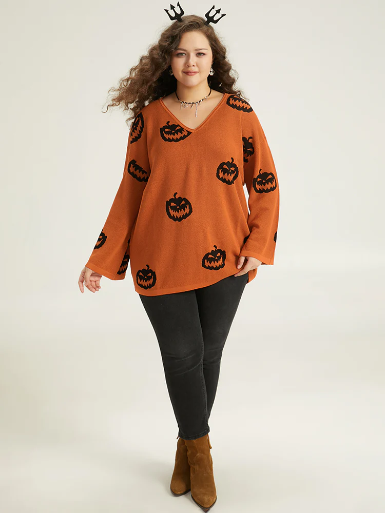 Halloween V Neck Bell Sleeve Pullover - Image 13