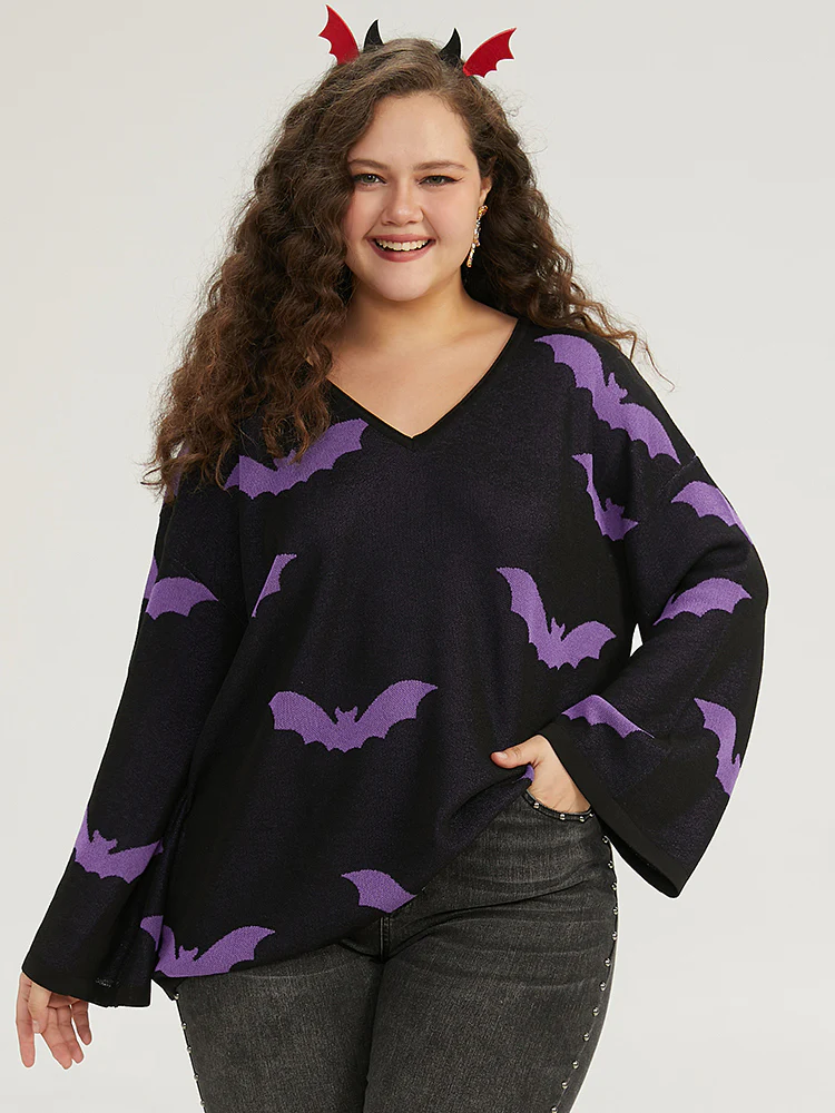 Halloween V Neck Bell Sleeve Pullover - Image 14